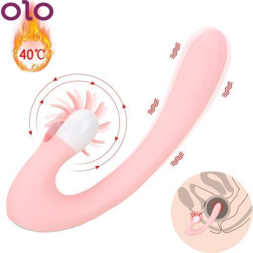 OLO G-spot Dildo Heating Licking Vibrator Female Orgasm 20-Frequency Vibration Rotation Tongue Vibrator Clitoris Stimulator