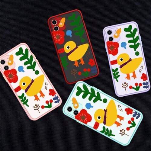 GYKZ Cartoon Graffiti Flower Duck Phone Case For iPhone 7 11 Pro XS MAX X SE 2020 XR 8 6Plus Animal Shockproof Cover Matte Coque