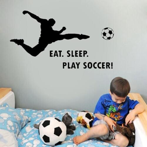 HDJWU FASAHION Play Soccer Wall Decal Sports Wall Art Sticker For Boy Bedroom Cool Design Mural Sports Lifestyle Home Decor WU12