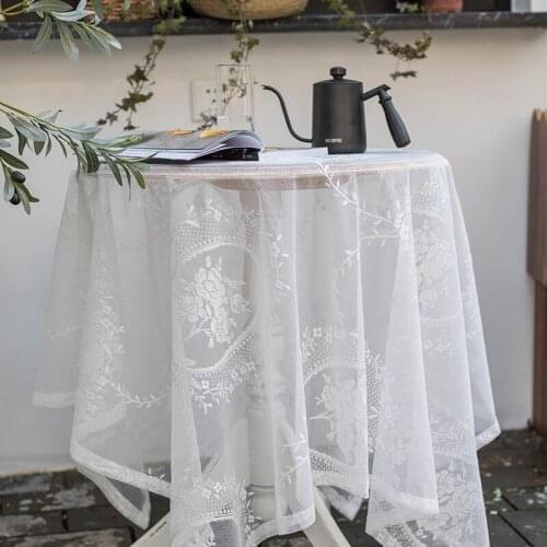 Korean White Lace Net Retro Table Cover Towel Flower Coffee Rectangular Tablecloth Home Wedding Party Decoration
