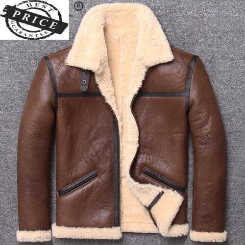 Leather Jacket Mens Winter Real Leather Jacket Men Sheepskin Coat Genuine Leather Shearling Jackets Wool Lining L1262