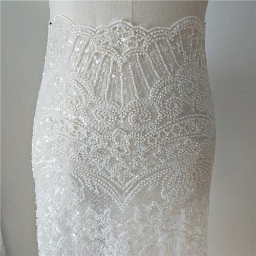 Senior heavy industry Europe and America beaded sequins embroidered white lace fabric dress wedding evening dress fabric