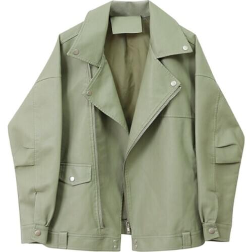 New Autumn Plus size Women Faux Leather jacket Casual Loose Oversize Soft PU Motorcycle leather coat Female Zipper Rivet Outwear