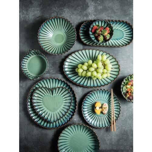 LingAo Japanese kiln green glaze creative ceramic dish set