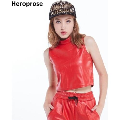 Best Version, Heroprose New Fashion 2018 Women Hip hop dance Tank Top Faux Leather Sexy Streetwear Cropped High-Necked Vest