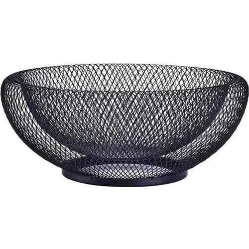 Metal Mesh Creative Countertop Fruit Snacks Basket Bowl Stand for Kitchen, Large Black Decorative Table Centerpiece Holder for B