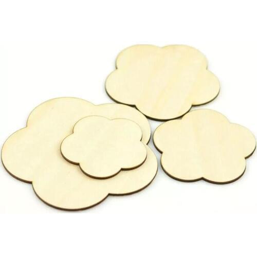 Set of 50 blank plywood flower shaped cutouts laser cut wooden ornaments