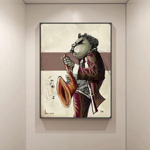 Cute With Saxophone Player Wall Art Canvas Painting Posters and Prints Nordoc Picture For Living Room Home Decor Frameless