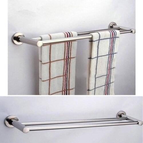 Wall Mounted Thick Stainless Steel Bathroom Towel Rack 1 or 2 Rail Holder 40cm/50cm/60cm