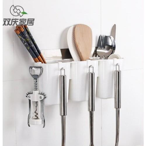 Wall Mounted Spoon Holder Rack Chopsticks Kitchen Rack Chopsticks Plastic Storage Box Kitchen Organizer Cook shovel holder