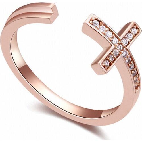 Real Austrian Crystals Brand gold Color AAA Zirconia Micro Inlays Fashion Ring for women New Cross 109732Rose