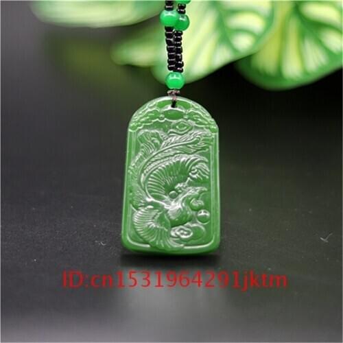 Charm Jewelry Natural Amulet for Carved Fashion Chinese Gifts Jadeite Green Phoenix Jade Hand Pendant Men Necklace