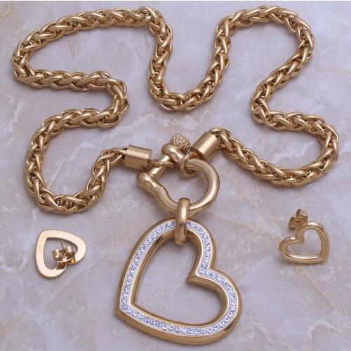 Wholesale High Quality Fashion Jewelry Stainless Steel Heart Pendant Necklace & Earrings Set For Woman Jewels Store SC919011