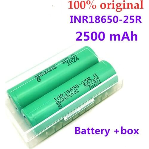 100pcs Original INR18650-25R 2500mAh Rechargeable battery Forsamsung INR18650 25R 3.7V 25A discharge batteries + Storage box