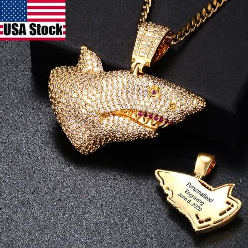 Shark Micro Pave With Cubic Zirconia Necklace Pendant Personality Name Engraved Pendant For Men Hip Hop Jewelry Personality Gift