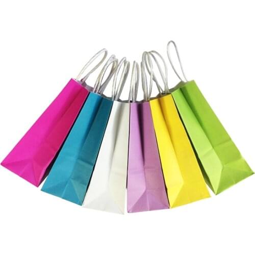 10 Pcs/lot 4 Size Deep Blue Kraft Paper Bag With Handle Recyclable Bag Fashionable Cloth Shoes Gift shops Paper Bags