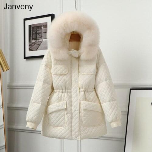 Janveny Winter Parkas Women 90% White Duck Down Jacket Real Natural Fox Fur Hooded Warm Thick Puffer Feather Coat Snow Outwear