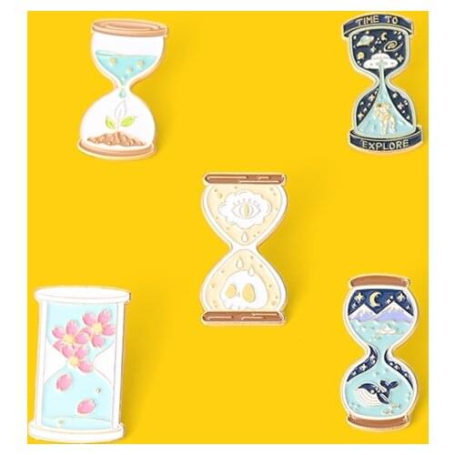 Hourglass Enamel Pin Flower Space Mountains Sea Brooches Decoration on Hat Backpack Clothes Badge Cute Gift for Women Men Custom