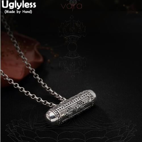 Uglyless Real 925 Sterling Silver Buddhism Vajra Gaudencio Box Pendants without Chains Unisex Tibetan Handmade Jewelry Openable