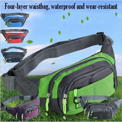 Casual Mens Travel Hiking Outdoor Sport Work all Occasions Chest Bag Four Layer Bum Bag Nylon Waterproof Zipper Waist Pack