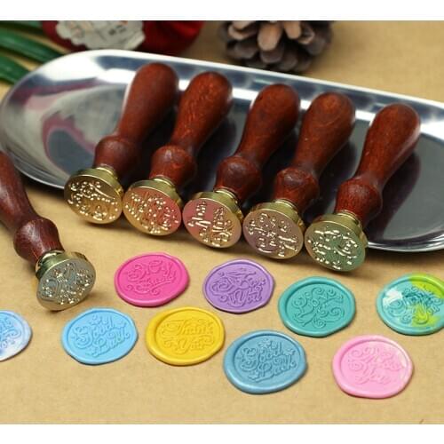 Retro Copper Sealing Wax Stamps Head with Wood Handle Set DIY Stamp Kits Replace Copper head Hobby Tools Sets Post Decor XJ58