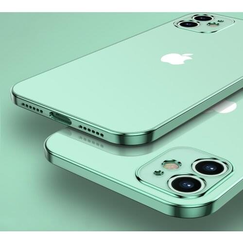 Luxury Plating Square frame Transparent Case on For iPhone 12 11 Pro Max Mini x xr xs se 2020 7 8 Plus Case Soft tpu Clear Cover