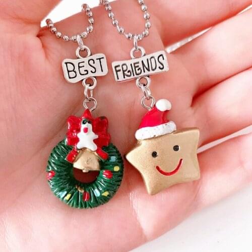 Resin Christmas wreaths Star Pendant Necklace Children BFF 2 Best Friends Friendship Jewelry Merry Christmas Gifts For Kids