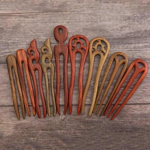 Sandalwood Hairpins U-Shaped Ethnic Style Hanfu Ancient Step Shake Hairpin Charm Hair Jewelry Hand-Carved Headwear TO