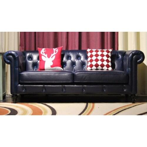 Top graded cow real genuine leather sofa sectional living room sofa home furniture couch 3-seater American style leather buttons