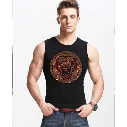 Top Summer 2021 Fashion Brand Mens O-Neck Slim Fit Tank Tops Male Sleeveless Rhinestones Vest Tees Fitness Men