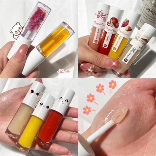 Wine Lees Rose Lip Oil Moisturizing Transparent Glass Dry Flower Lip Balm Nourishing Mirror Lip Honey Plumper Lipstick Primer