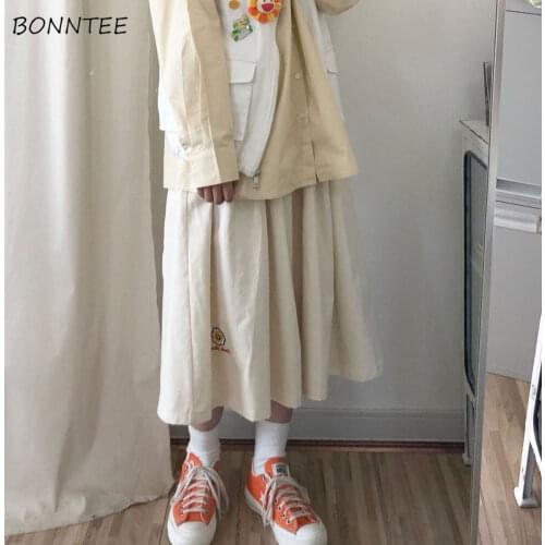Skirts Women Ins Lovely Floral Embroidery College A-line All-match Fresh Girls Clothing Empire Simple Fashion Loose Womens Skirt