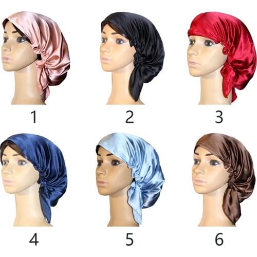 Women Bonnet Home Sleeping Hat Night Cap Adjustable Satin Wrap Hair Care Silk