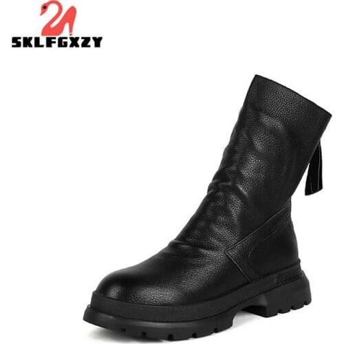 SKLFGXZY Women Boots Genuine Leather Chelsea Boots Non-Slip Female Boots The 2021 New Fashion Black White