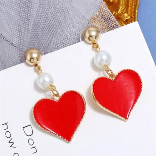 2020 Korean New Women Girls Sweet Pearl Drop Earrings Trendy Heart Fashion Dangle Earring Gift Jewelry Accessories Wholesale