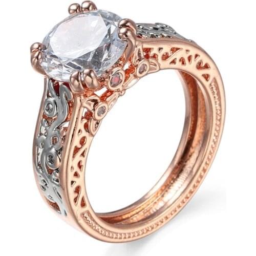 Rose Gold Multicolor Crystal Ring Personality Elegant Ladies Fashion Romantic Gift