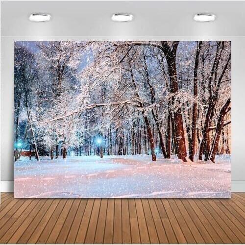 Winter backdrop for Photography Snow Forest Background for Photo Booth Studio Snowflake Photocall Photographic Video Banner