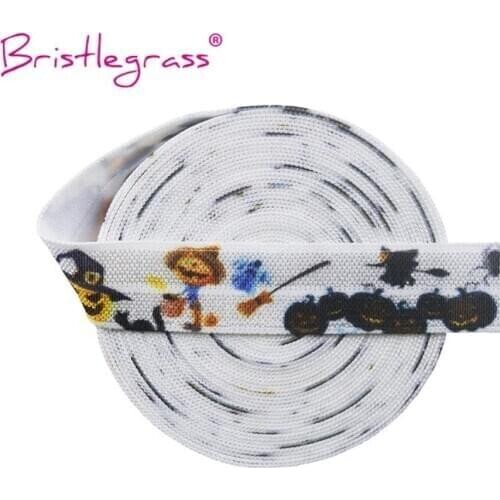 BRISTLEGRASS 100 Yard by Roll 5/8" 15mm Halloween Witch Pumpkin Print FOE Fold Over Elastic Spandex Satin Band Tutu Dress Sewing