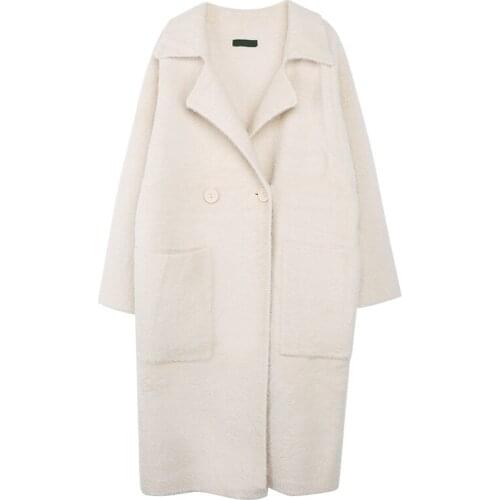 2020 Autumn Winter Chic Wool Knitted CoatsWomen Fashion Loose Casual Oversize Sweaters Beige Cashmere Long Cardigan Jacket b608