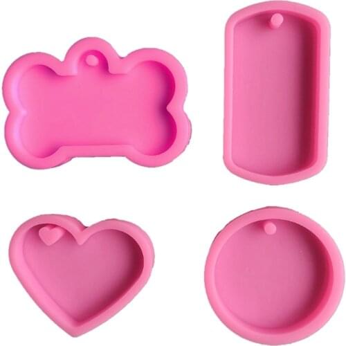 M2EA 4Pcs Pet Hanging Tag Resin Mold Dog Bone Love Round Oval Keychain Silicone Mould