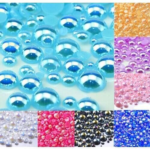 500pcs 2-10mm Aqua Blue AB Color Half Round Pearl Bead FlatBack Scrapbook Craft Cabochon Kawaii DIY Embellishments Accessories