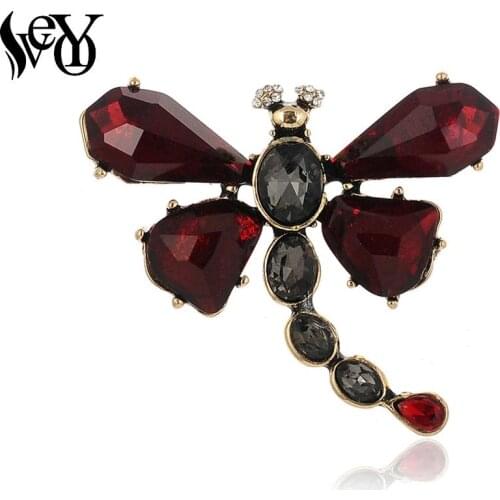VEYO Red Acrylic Crystal Brooches Pins Lapel Pin Bags Badge Fashion Jewelry Gift