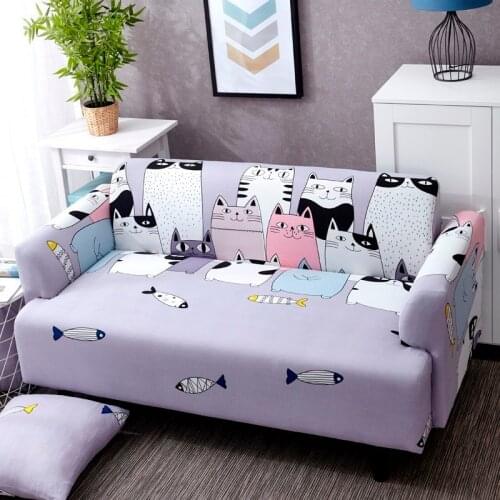 Lovely Cats Spandex Sofa Cover Cute Cats Pattern Sectional Couch Cover All-inclusive Couch Cover Furniture Protector