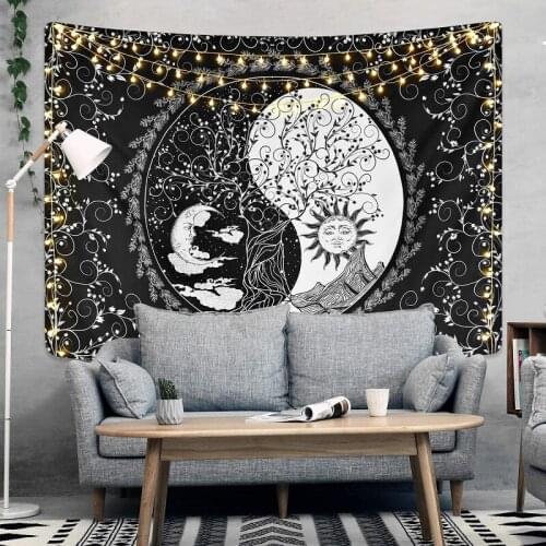 Black White Wall Cloth Trippy Sun Moon Bohemian Hippie Tapestry Wall Hanging Psychedelic Yin Yang Wall Rugs Dorm Decor Blanket