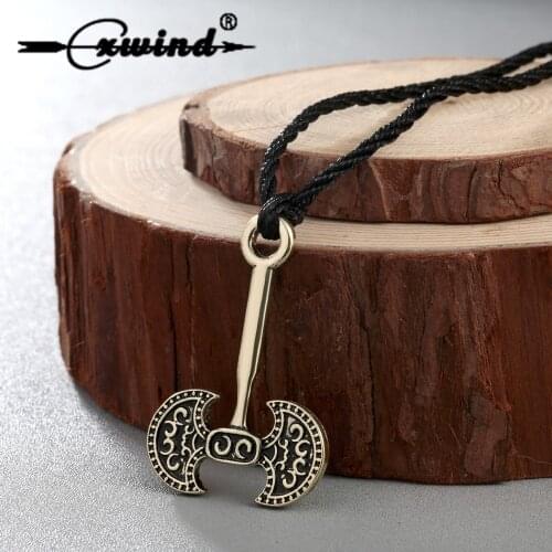 Cxwind Axe Amulet Pendant Viking Runes Axe Charm Necklace Pendant Talisman Jewelry for Man Antique Bronze Plated Choker