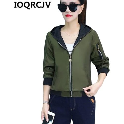 Spring Autumn Womens Hooded Jackets Windbreaker Famale Jacket Zipper Pockets Casual Long Sleeves Feminino Coats Outwear R740