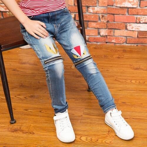 Childrens jeans spring and summer thin new girls pants big childrens trousers pants casual stretch feet pants