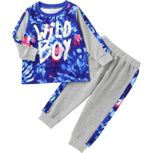 Children Spring Autumn Clothes Set Toddler Boys Tie-dye Letter Long Sleeve O-neck T-shirt + Elastic Waist Trousers