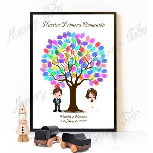 Custom Theme Name Date Nuestro Primera Comunión Fingerprint DIY Canvas For Girls Boys First Holy Communion Souvenir Guestbook