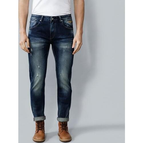 Italian Vintage Fashion Men Jeans High Quality Retro Dark Blue Slim Fit Ripped Jeans Men Designer Selvedge Redline Denim Pants